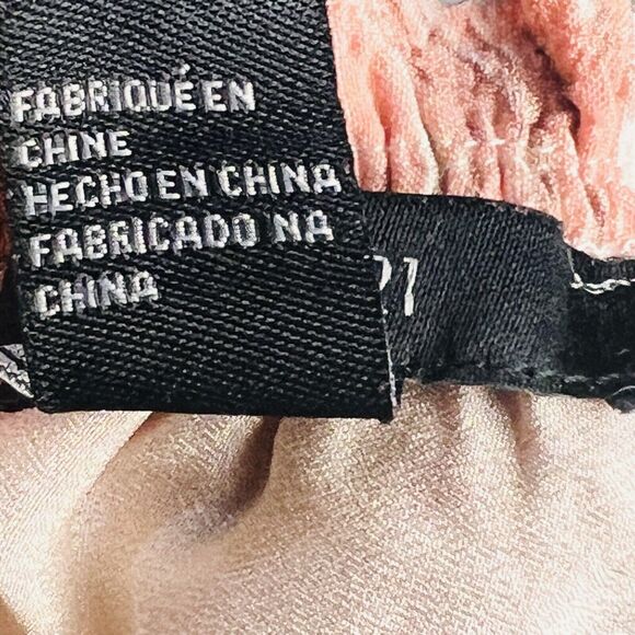 Forever 21 Womens Small Beige Print Crop Top Tie Strap Smocked Boho Coquette - Picture 9 of 12